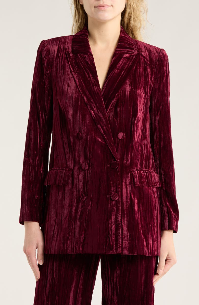 L'AGENCE Aimee Oversize Double Breasted Velvet Blazer, Main, color, Dark Port Velvet