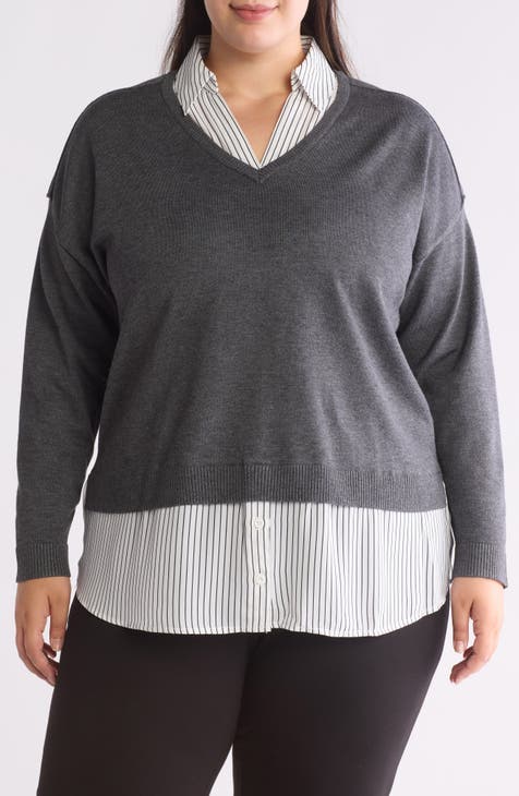 Exposed Seam Crop Twofer Sweater (Plus)