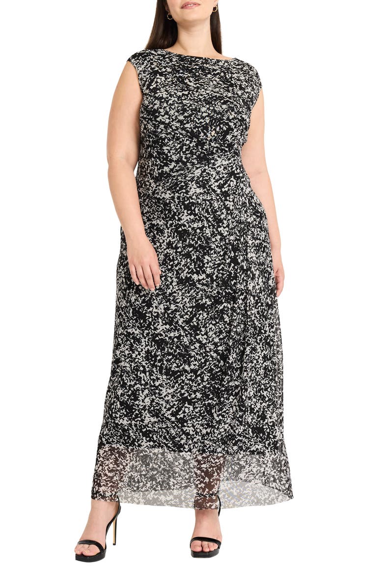Abstract Print Side Ruched Dress, Main, color, IVORY/BLACK