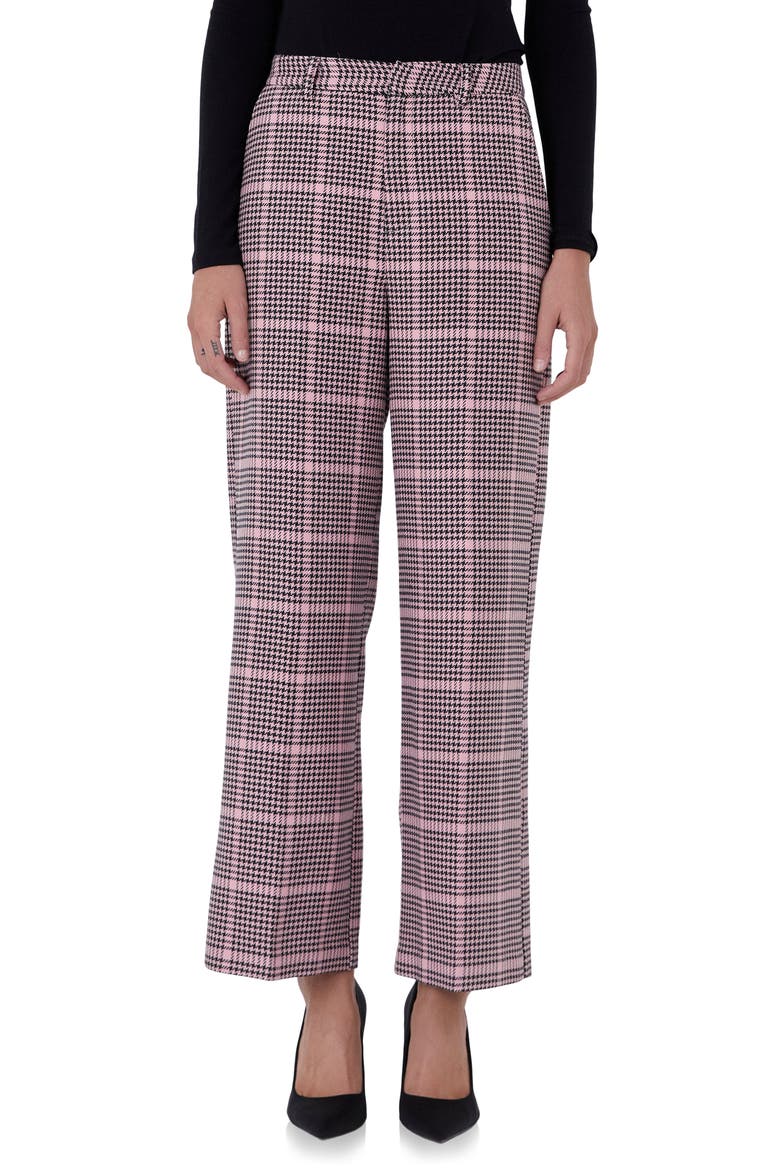 Houndstooth Check High Waist Pants, Alternate, color, PINK MULTI