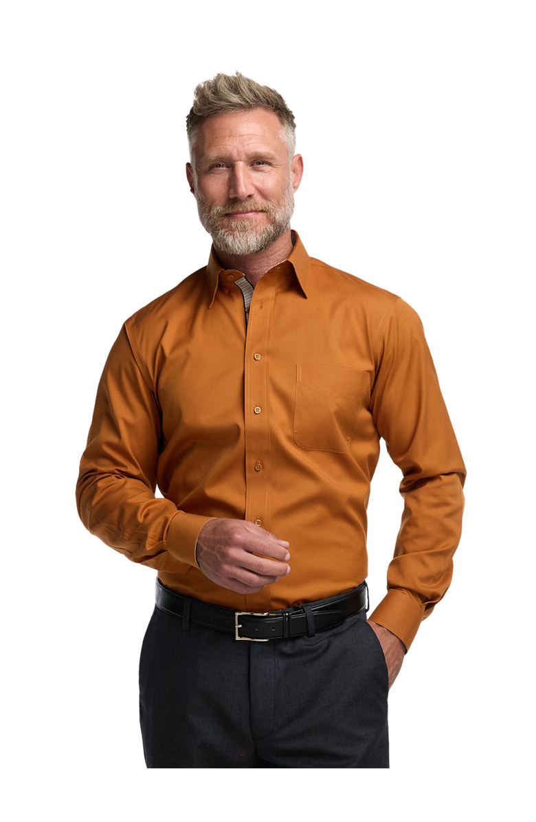 Paul Fredrick Slim Fit Comfort Stretch Non-iron Solid Dress Shirt With Contrast Trim, Alternate, color, Rust