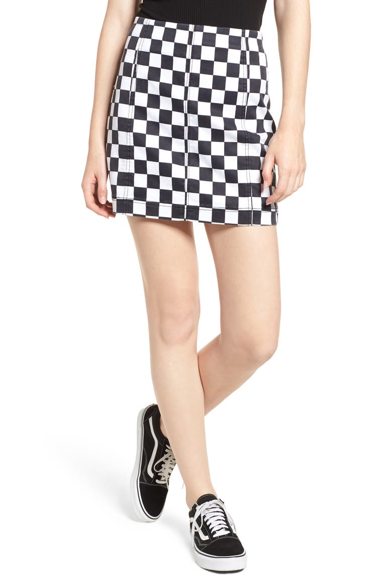 Checkered Denim Miniskirt, Main, color, BLACK/ WHITE CHECKERED
