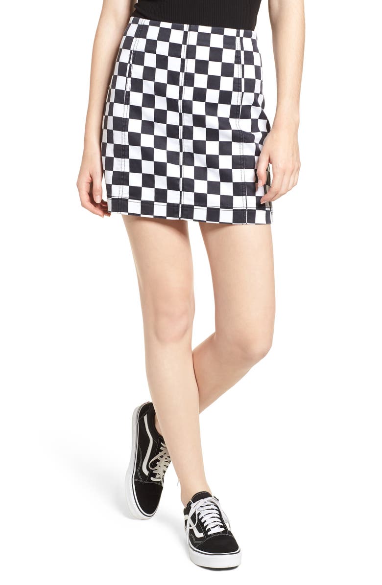 Tinsel Checkered Denim Miniskirt, Main, color, 