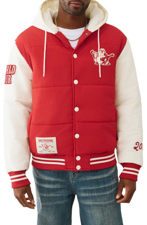 True Religion Varsity Hooded Puffer Jacket In Red