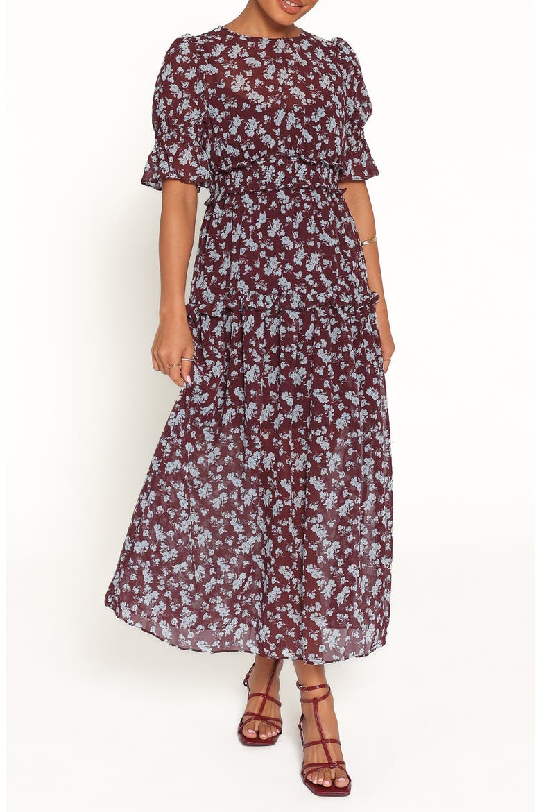 Kelina Floral Maxi Dress, Main, color, BURGUNDY FLORAL