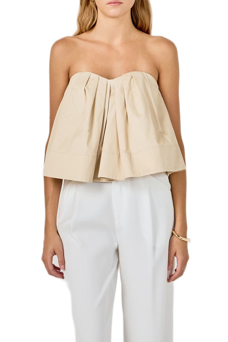 Strapless Pintuck Sweetheart Neck Top, Main, color, BEIGE