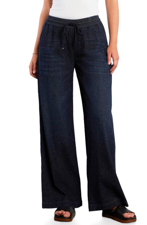Drawstring Waist Wide Leg Jeans