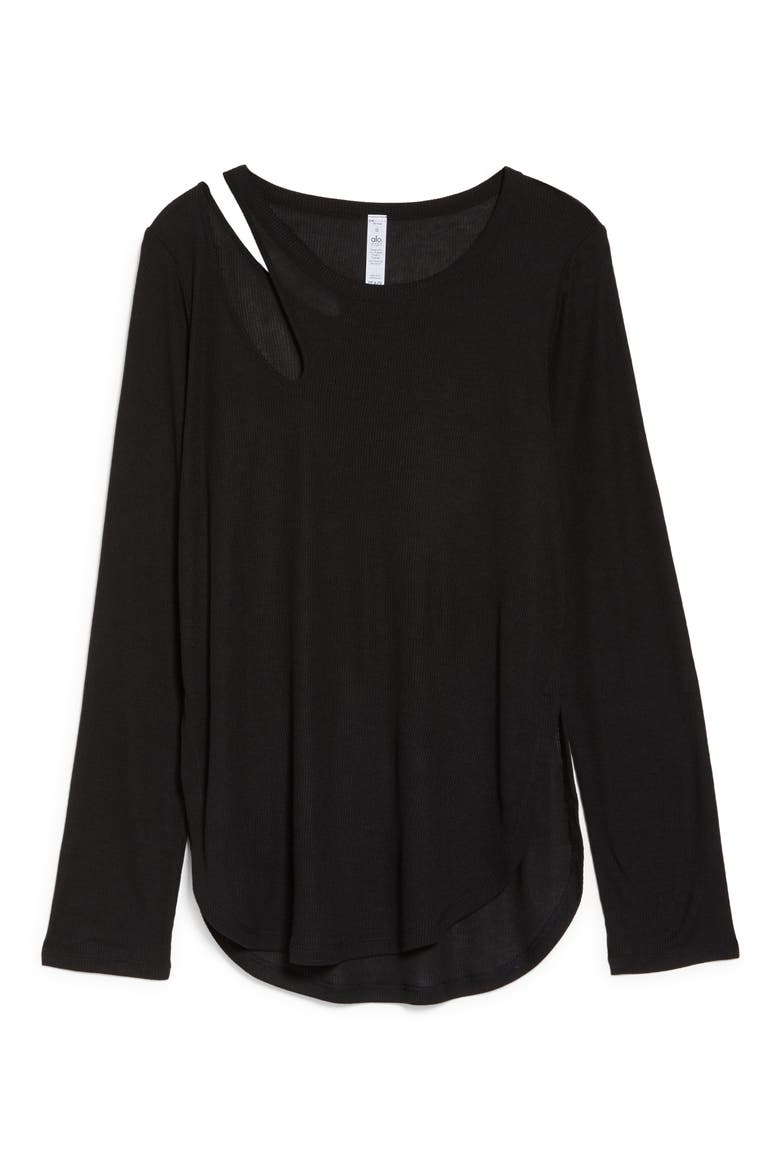 Peak Cutout Long Sleeve T-Shirt, Alternate, color, BLACK