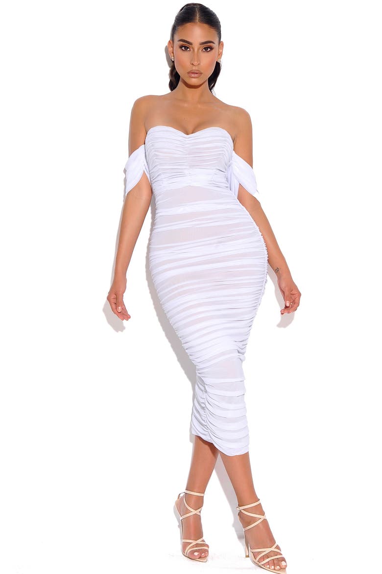 Quenby Off Shoulder Mesh Maxi Dress, Main, color, White