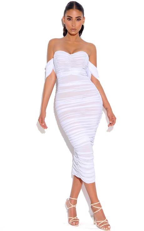 Quenby Off Shoulder Mesh Maxi Dress