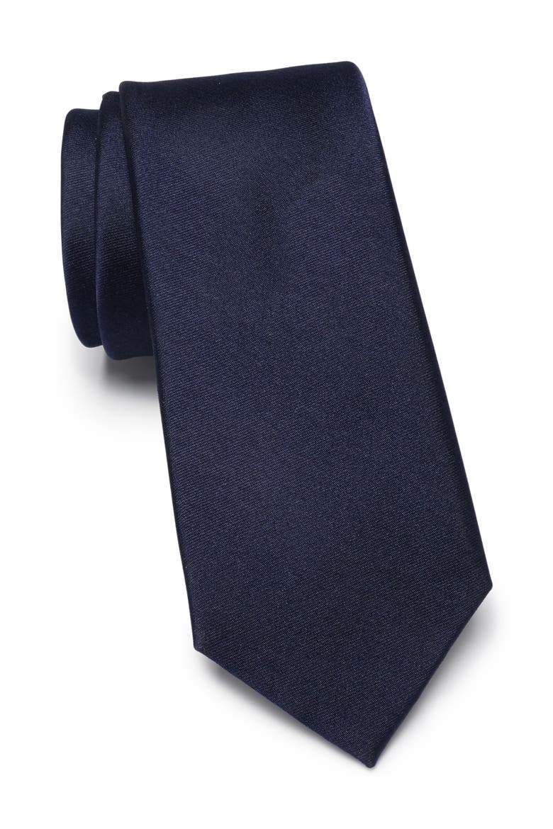 Solid Silk Blend Tie, Main, color, NAVY