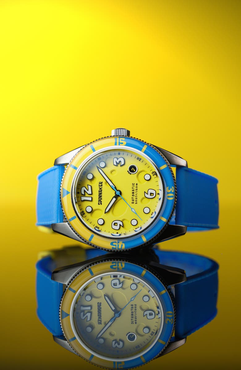 SPINNAKER Fleuss 'SpongeBob SquarePants<sup>™</sup>' Automatic Silicone Strap Watch, 43mm, Alternate, color, 