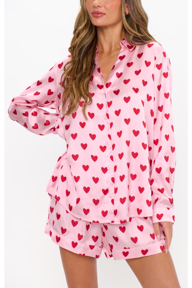Early Riser PJ Set, Main, color, Pink Queen Of Hearts Silky