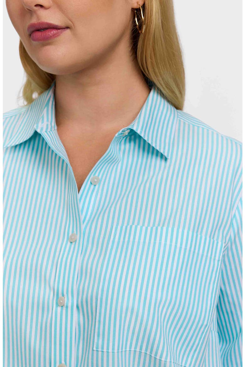 Jodie Stripe Cotton Button-Up Blouse, Alternate, color, CAPRI/ WHITE