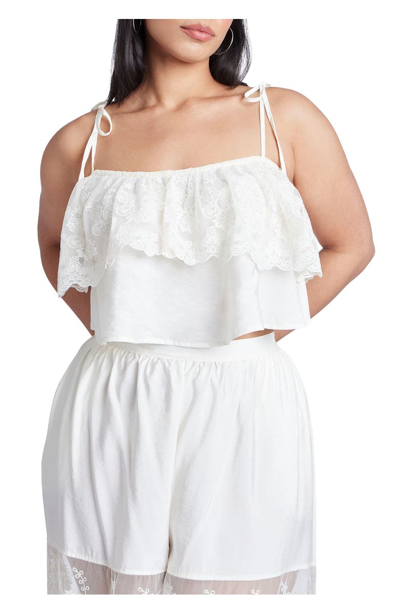 ELOQUII Camisole Lace Crop Top, Main, color, Jet Stream