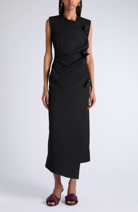 Asymmetric Wool Twill Dress