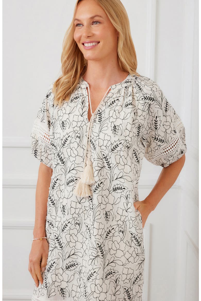 Floral Embroidered Tassel Cotton Dress, Alternate, color, CREAM