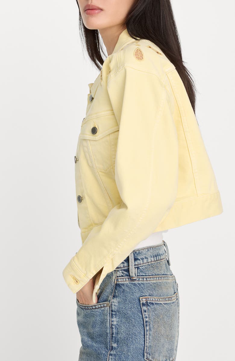 Good American Essential Embroidered Crop Denim Jacket, Alternate, color, Anise Yellow