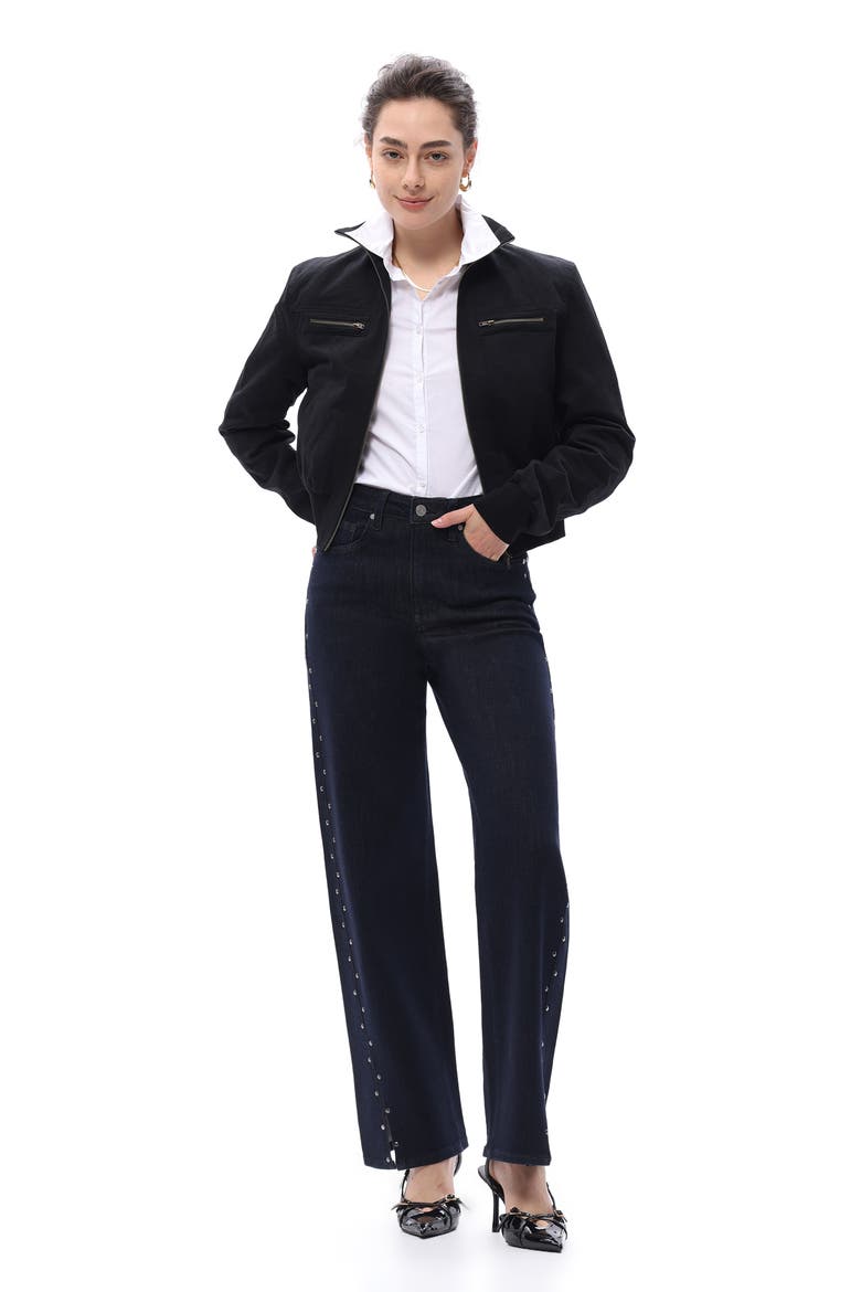 High Waist Straight Leg Two-Tone Jeans, Alternate, color, RINSE WASH