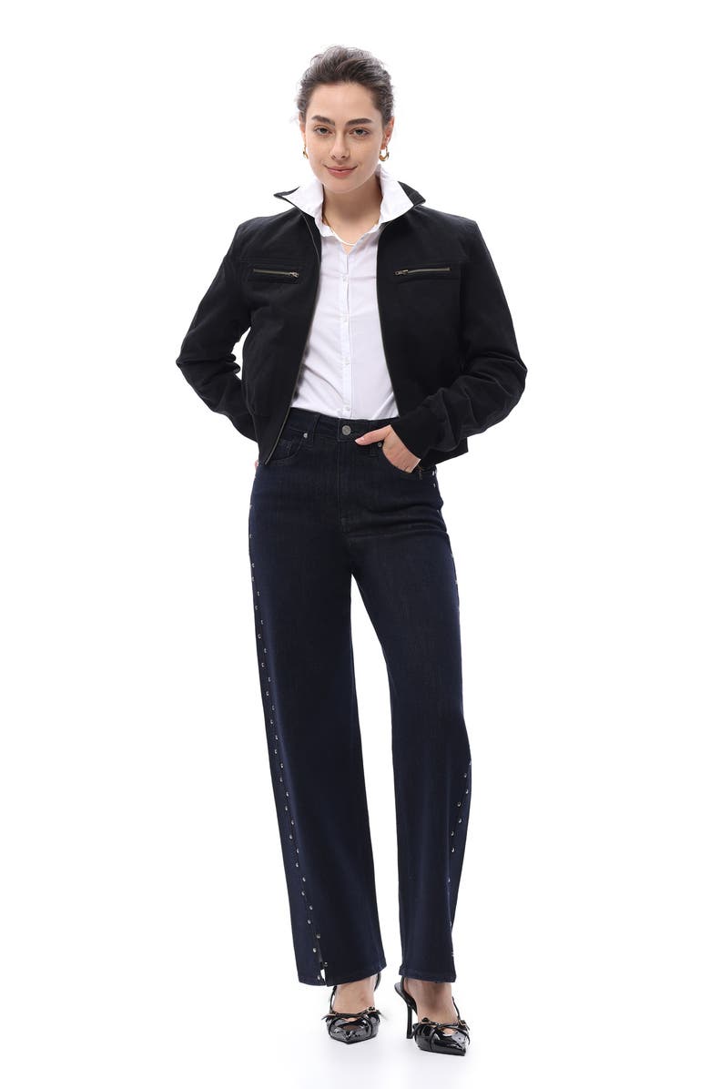 Bayeas High Waist Straight Leg Two-Tone Jeans, Alternate, color, 