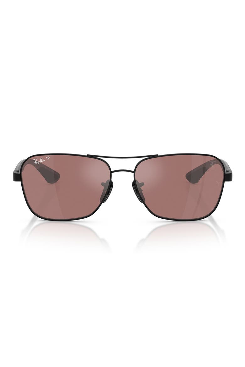 58mm Ferrari Polarized Square Sunglasses, Main, color, BLACK / PURPLE