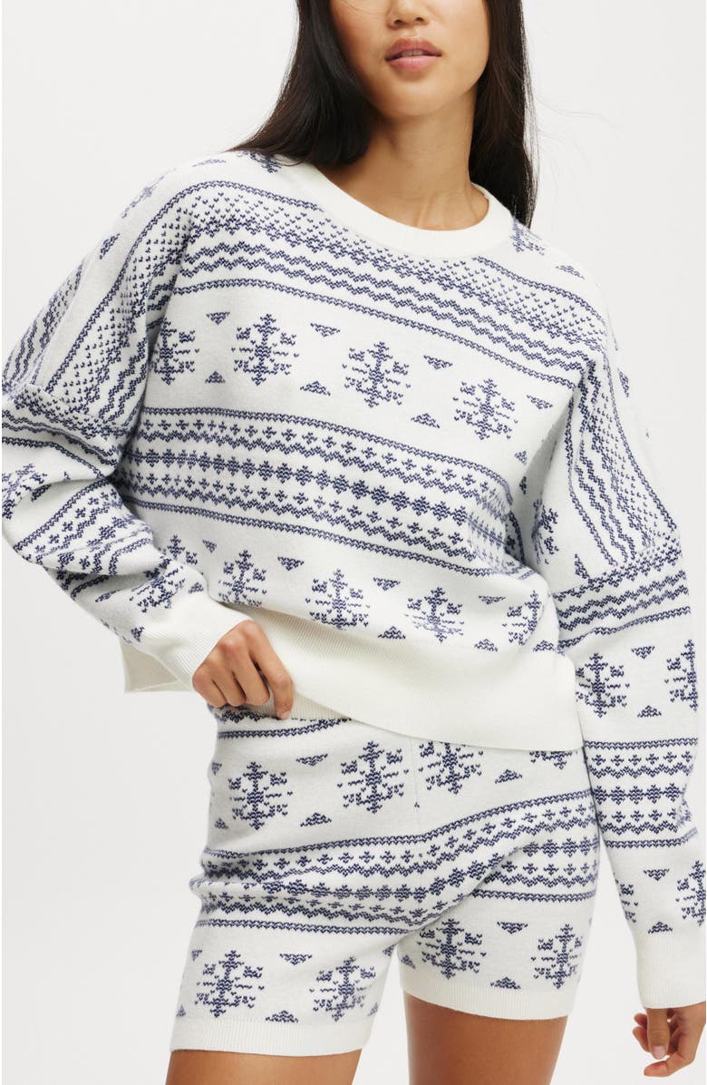 COTTON ON BODY Women's Novelty Knitted Jumper, Main, color, Coconut Milk Snow Flakes