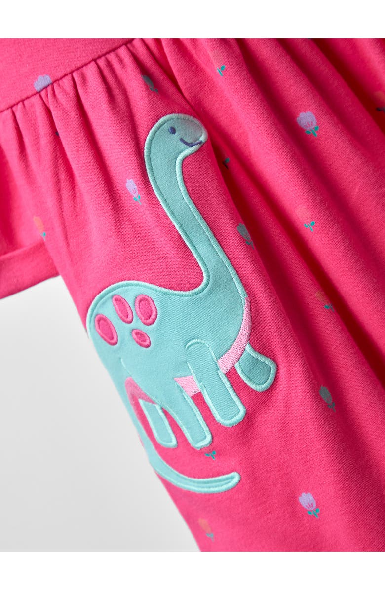 JOJO MAMAN BEBE Kids' Dinosaur Appliqué Cotton Dress, Alternate, color, Fuchsia