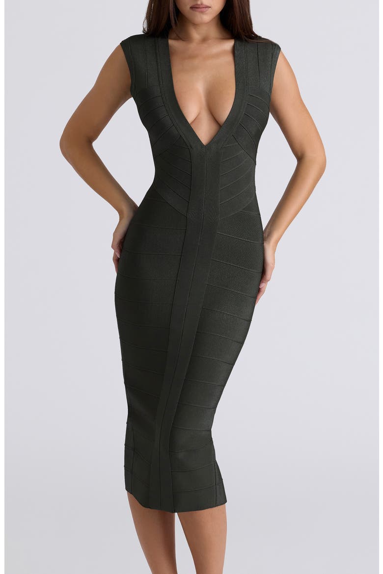 The Super Plunge Bandage Midi Dress, Alternate, color, GREEN