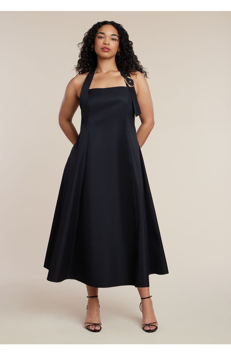 ELOQUII Buckle Neckline Maxi Dress, Main, color, Black Onyx