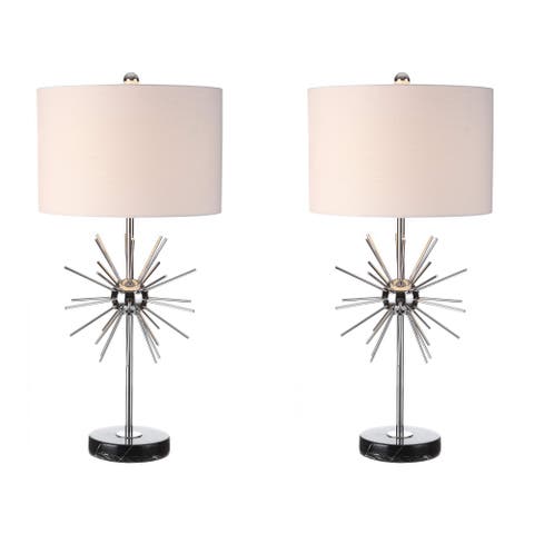 Aria 31.5" Metal/Marble LED Table Lamp, Chrome (Set of 2)