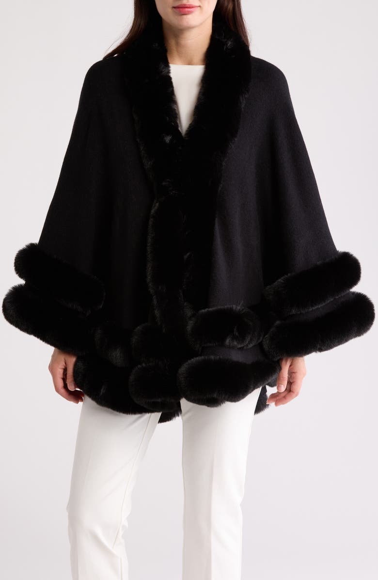 La Fiorentina Faux Fur Trim Ruana, Main, color, 