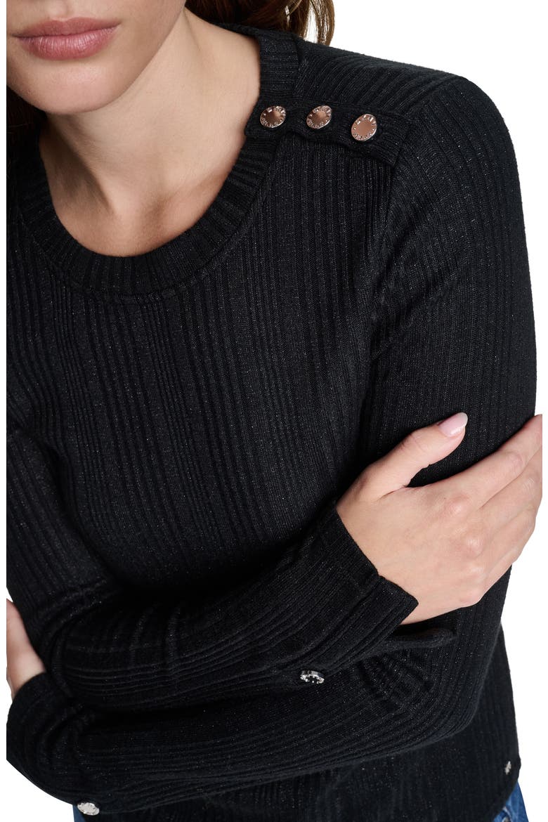 Ribbed Button Detail Sweater, Alternate, color, BLACK