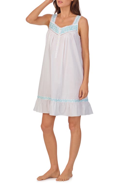 Eileen West Sleeveless Cotton Lawn Short Chemise In White Gride