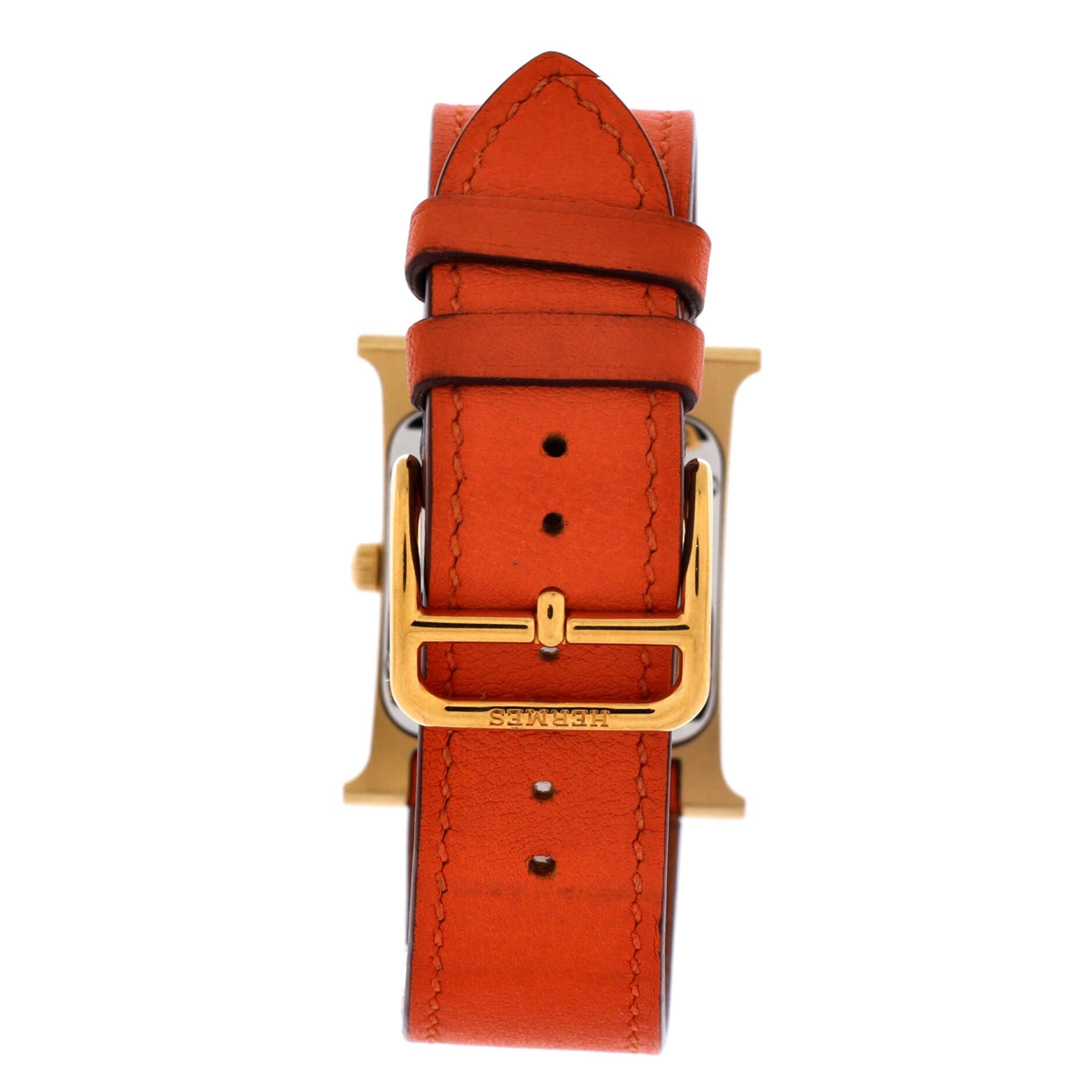Pre-Owned Hermes Heure H Quartz Watch Plated Metal and Leather 26, Alternate, color, Orange