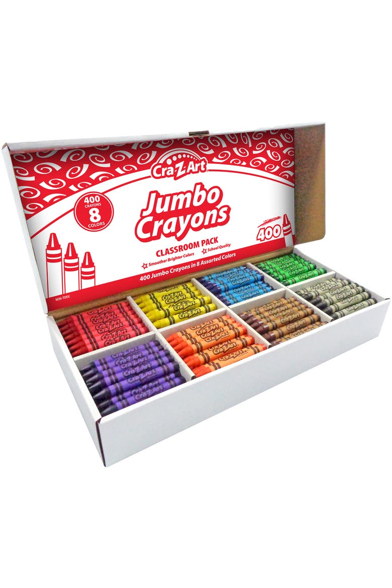 Crazart Classroom Pack Jumbo Crayons 400 Pieces 8 Assorted Bright Colors, Alternate, color, Multicolored