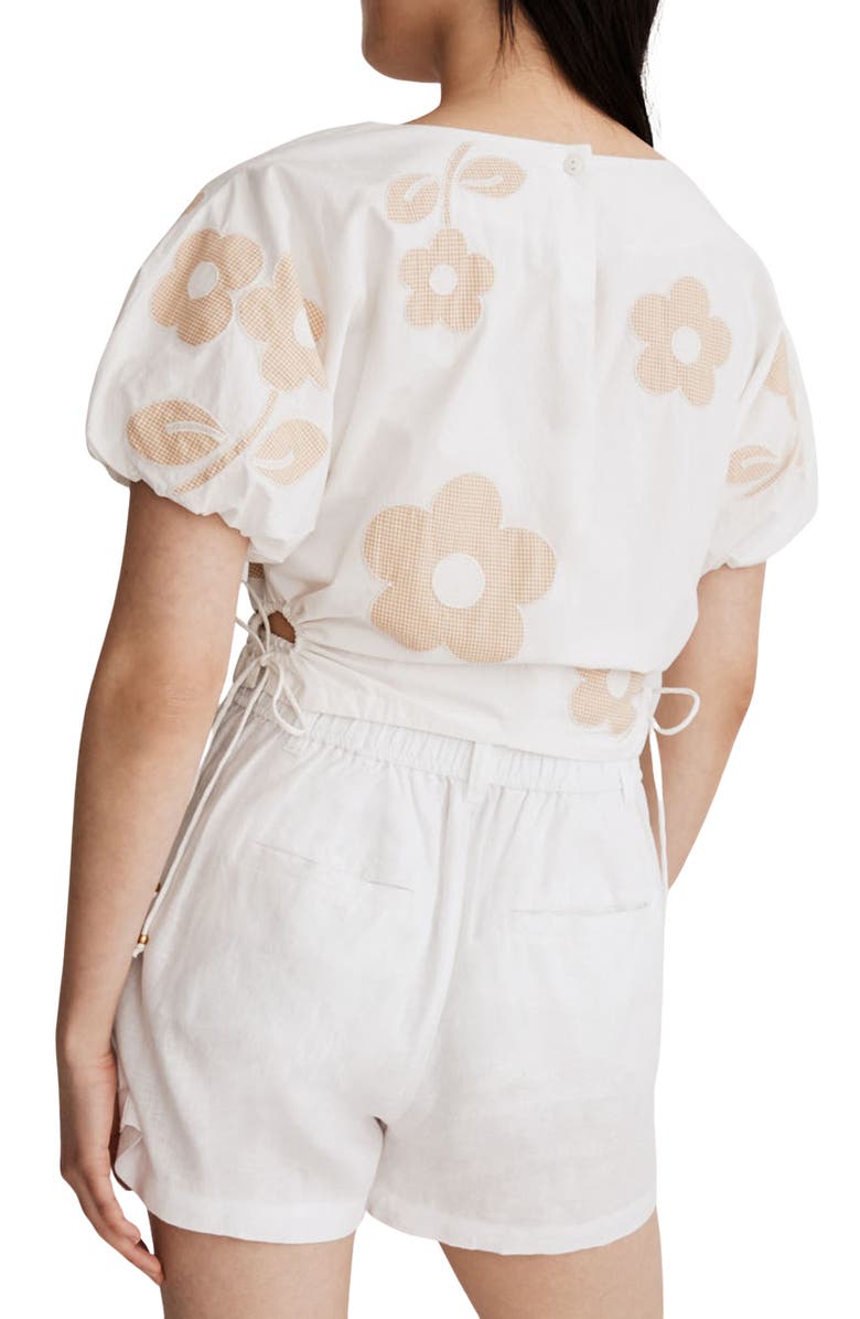 Madewell Embroidered Puff Sleeve Cutout Crop Poplin Top, Alternate, color, 