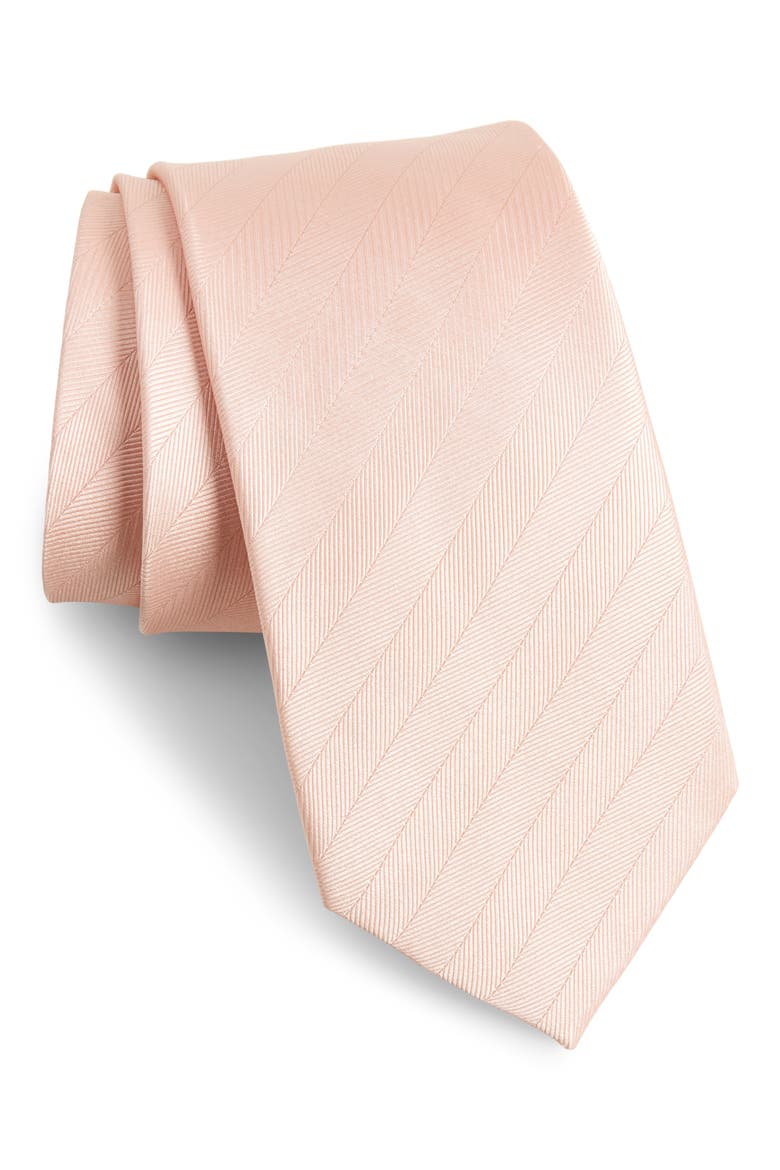 Herringbone Silk Tie, Main, color, BLUSH PINK