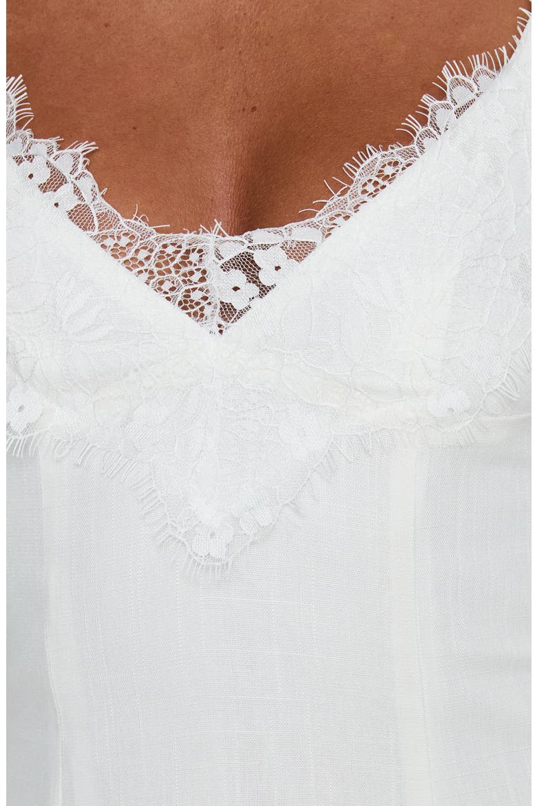 Bloomie Lace Trim Cotton & Linen Minidress, Alternate, color, WHITE