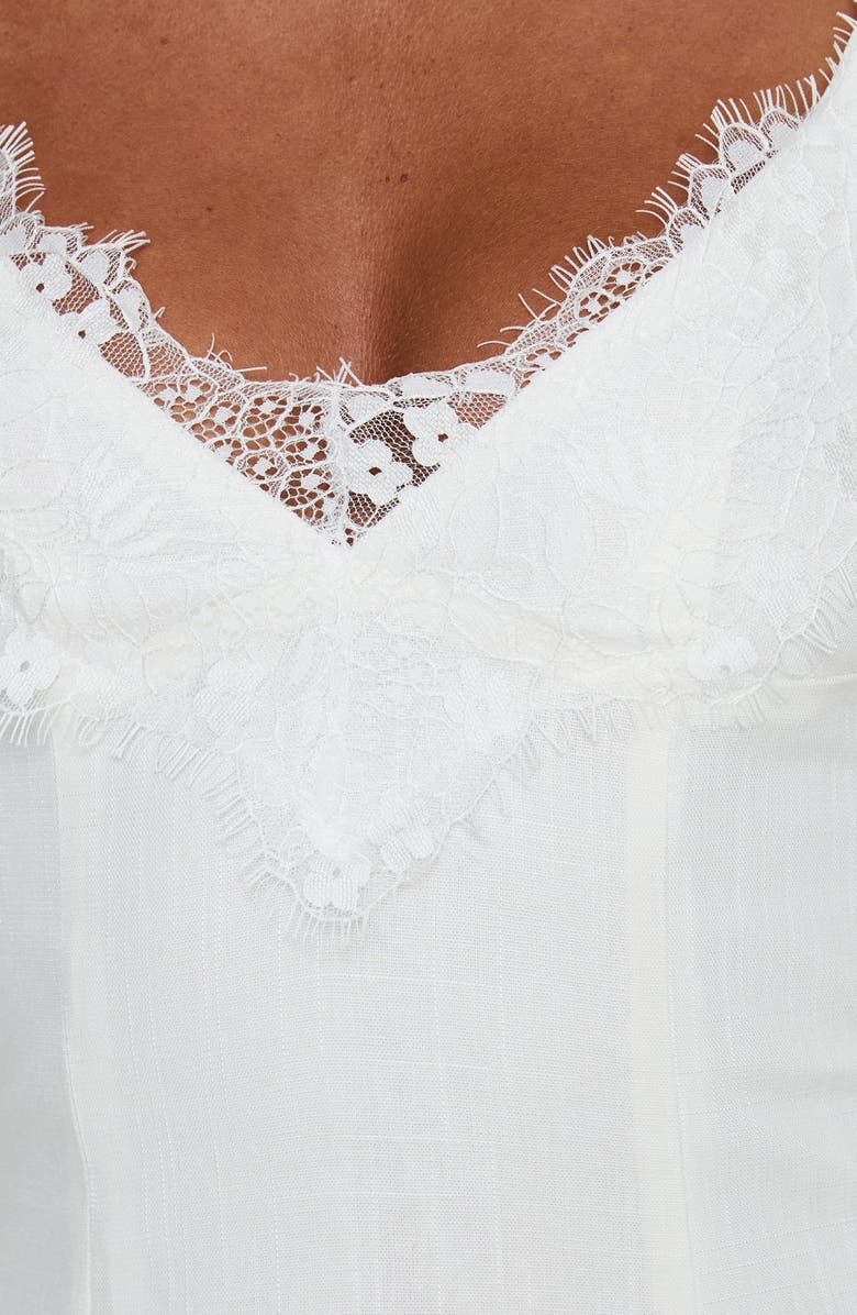 Princess Polly Bloomie Lace Trim Cotton & Linen Minidress, Alternate, color, 