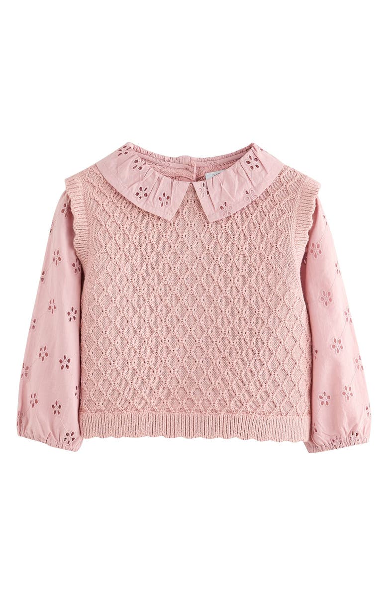 NEXT Kids' Mixed Media Cotton Sweater Vest, Main, color, Pink