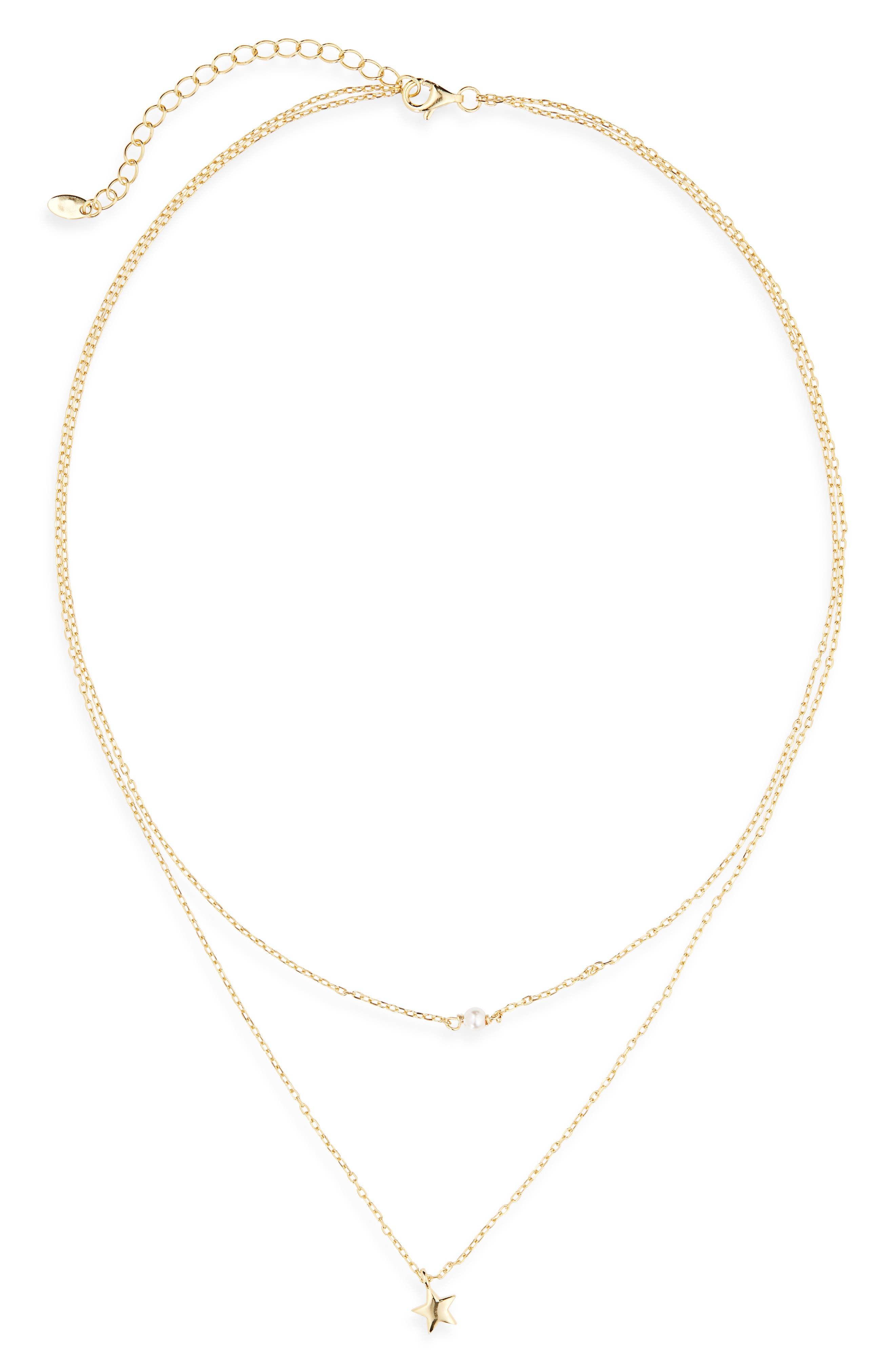 ARGENTO VIVO Faux Pearl & Star Double Strand Chain Necklace