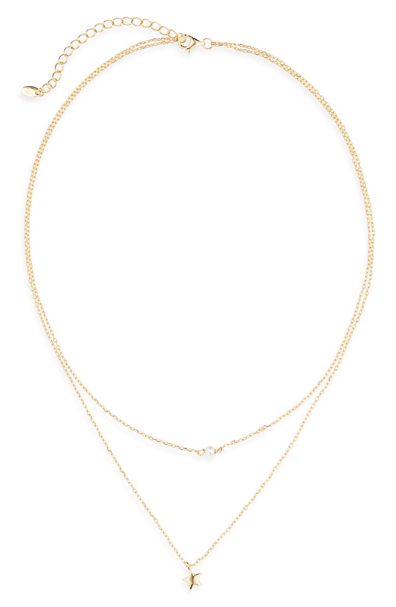 ARGENTO VIVO Faux Pearl & Star Double Strand Chain Necklace, Alternate, color, Gold