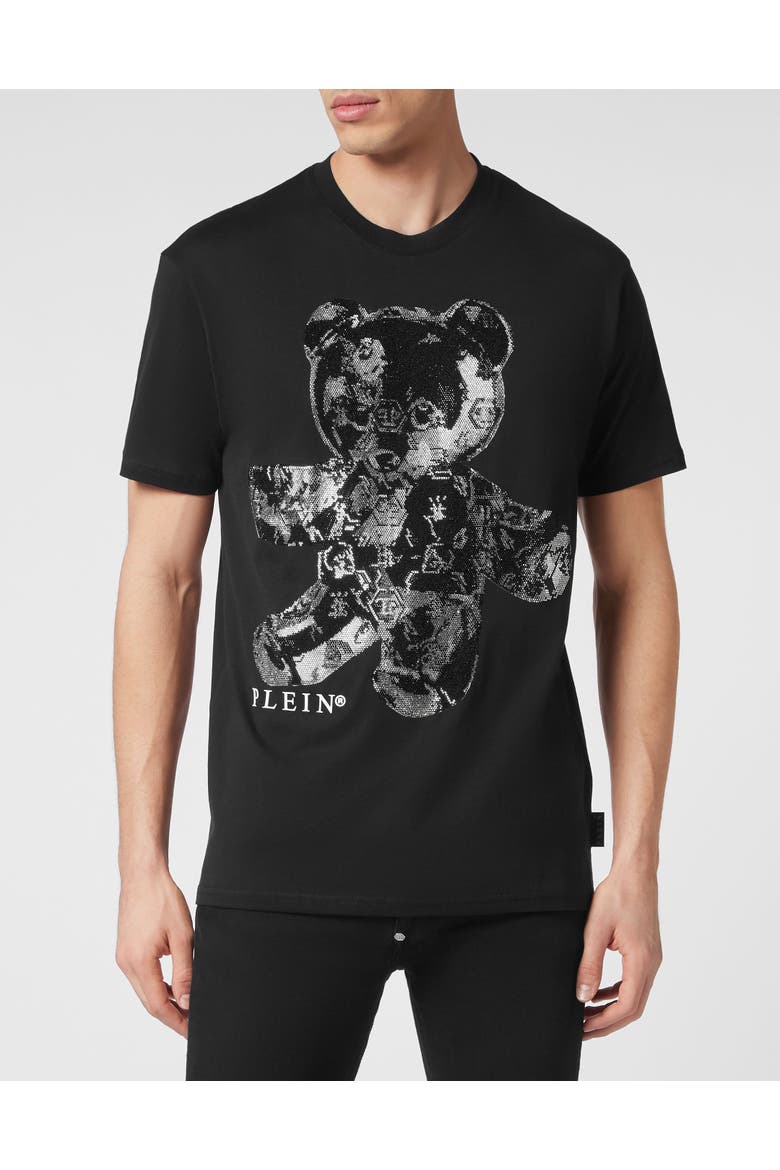 T-Shirt Round Neck Ss Teddy Glass Men, Main, color, black