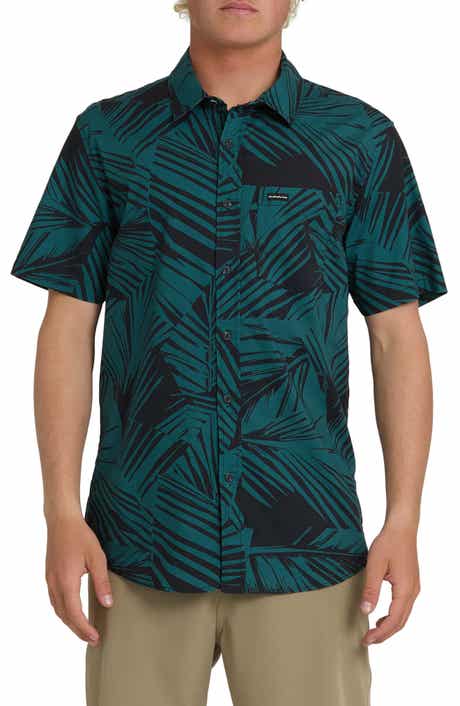 Quiksilver Aruba Palms Print Regular Fit Short Sleeve Cotton Button-Up Shirt