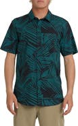 Quiksilver Aruba Palms Print Regular Fit Short Sleeve Cotton Button-Up Shirt