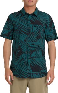 Quiksilver Aruba Palms Print Regular Fit Short Sleeve Cotton Button-Up Shirt