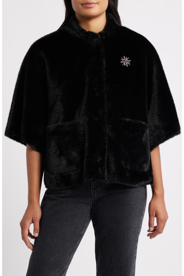 Faux Fur Capelet, Alternate, color, BLACK