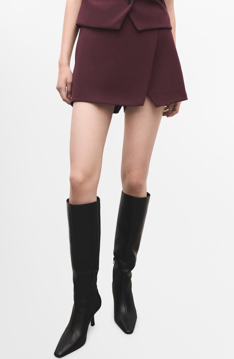 MANGO Faux Wrap Skort, Main, color, Maroon
