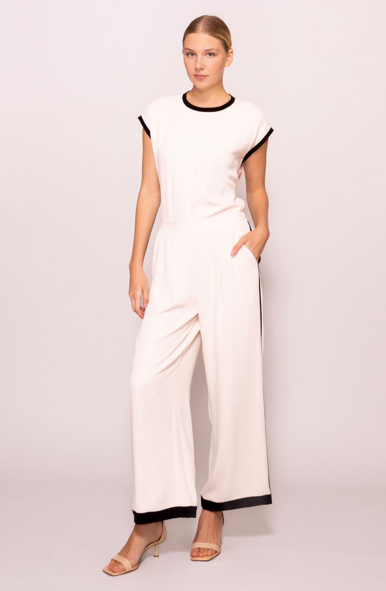 MELLODAY Side Stripe Wide Leg Pants, Alternate, color, Black / Bone