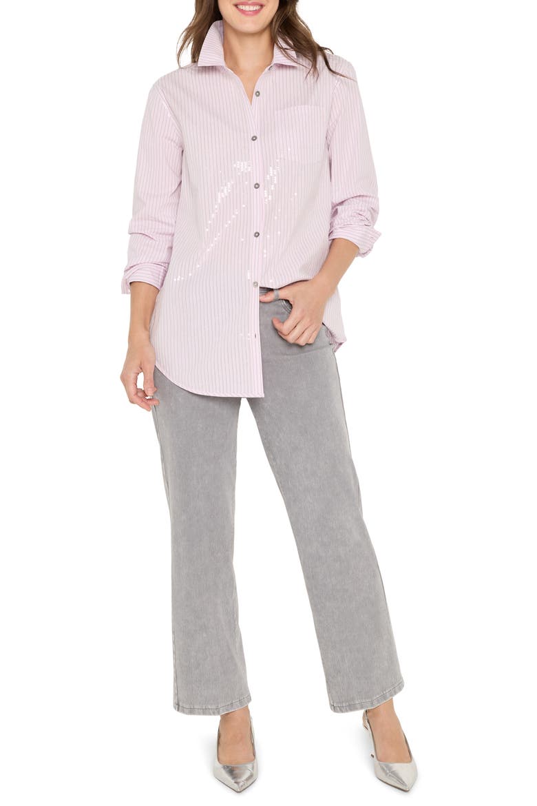 Subtle Shine Sequin Stripe Button-Up Shirt, Alternate, color, PINK MULTI